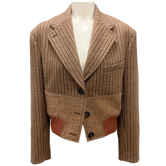 Chloe Jackets & Blazers - CHLOE COCONUT BROWN HOUNDSTOOTH AND TWEED JACKET